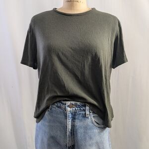 OZMA Olive Short Sleeve Raw Silk Oversized Tee